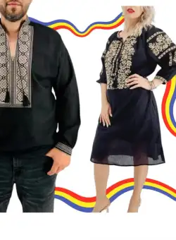 Set Cuplu Traditional 379 Camasa Traditionala si Rochie Traditionala