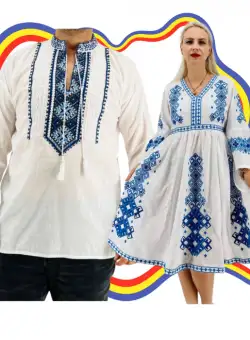 Set Cuplu Traditional 391 Camasa Traditionala si Rochie Traditionala