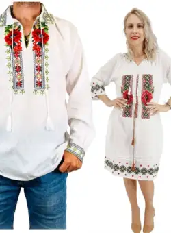 Set Cuplu Traditional 566 Camasa Traditionala si Rochie Traditionala