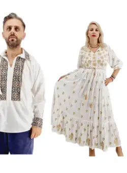 Set Cuplu Traditional 586 Camasa Traditionala si Rochie Traditionala
