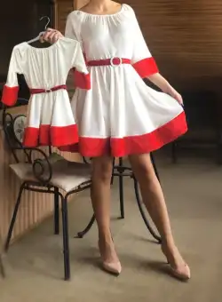 Set Rochii Mama - Fiica Alb-Rosu