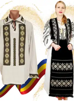 Set Traditional Cuplu 584 Camasa traditionale cu broderie si Costum Dama complet