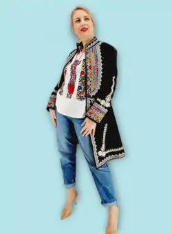 Suman Negru cu broderie Traditionala Denis - Suman Unisex