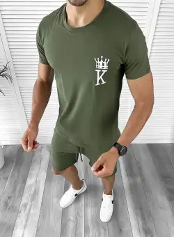 Trening barbati kaki pantaloni + tricou 11698 86-3