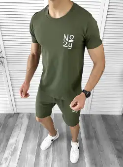 Trening barbati kaki pantaloni + tricou CU MIC DEFCT DEF202 D6-3.3.4