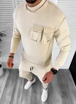 Trening barbati pantaloni + hanorac bej K156 K24