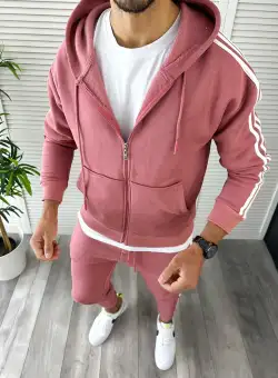 Trening barbati slim fit OVERSIZE vatuit Pantaloni + Hanorac roz somon 12399 129-2