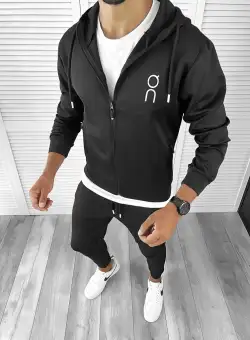 Trening barbati slim fit Pantaloni + Hanorac negru 12183 83-2*