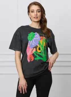 Tricou gri antracit cu imprimeu paint colorat
