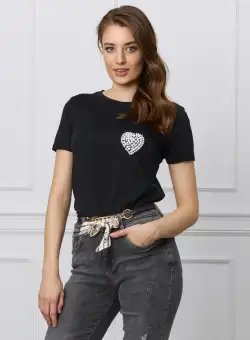 Tricou negru cu inimioara din perle