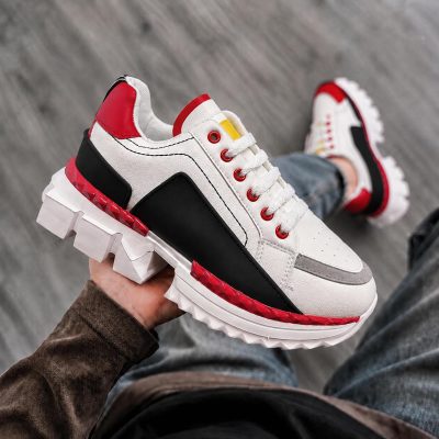 Adidasi barbati casual albi cu rosu LM052 N17-2