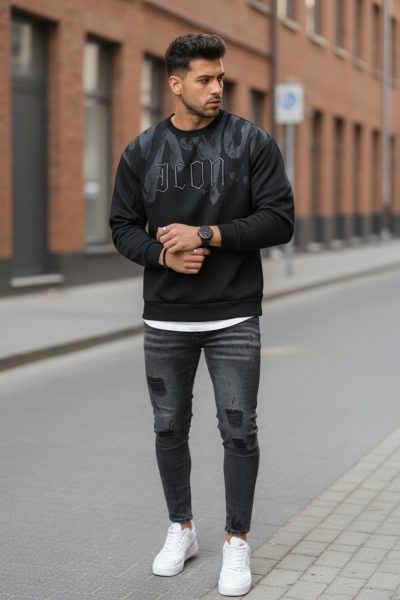 Bluza barbati neagra slim fit 71414 I16-2.3
