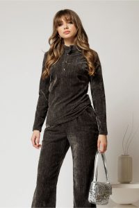 Bluza DY Fashion gri din catifea velurata cu nasturi la bust