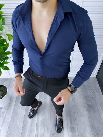 Camasa barbati bleumarin cu butoni slim fit B5342 W16 E