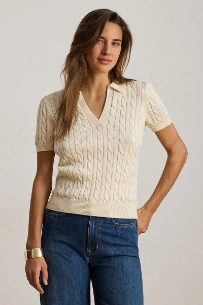 Lauren Ralph Lauren  pulover cu mânecă scurtă pentru femei, cu vâscoză