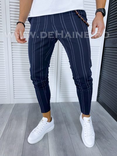 Pantaloni barbati casual regular fit bleumarin in dungi B1704 123-1