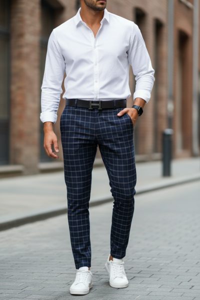 Pantaloni barbati casual regular fit in carouri B1732 i10-3