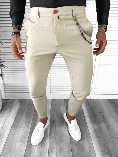 Pantaloni barbati eleganti bej B9085  S3