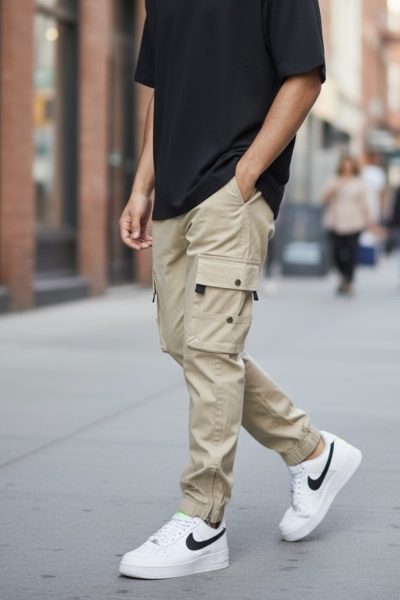 Pantaloni de trening cargo  bej  conici Y307 P19-5.2