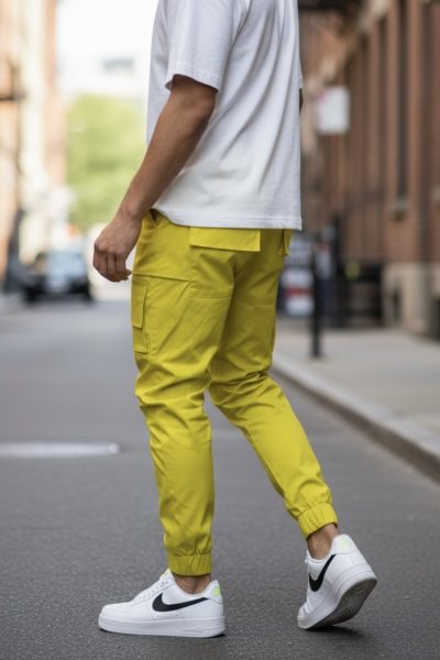 Pantaloni de trening cargo  galbeni  conici Y102 19-4