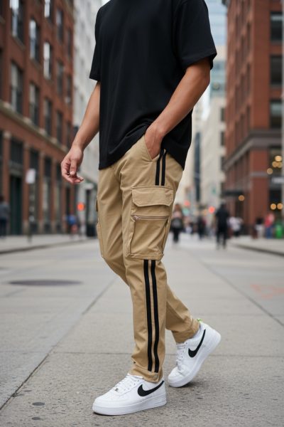 Pantaloni de trening cargo  maro  conici Y148 14-4.2