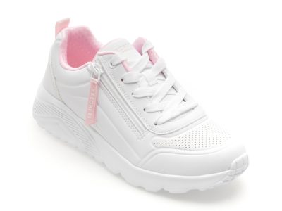 Pantofi sport SKECHERS albi, UNO LITE, din piele ecologica
