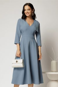 Rochie DY Fashion albastra cu funda pe umar
