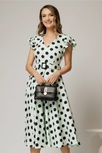 Rochie DY Fashion bleu menta cu buline si curea in talie