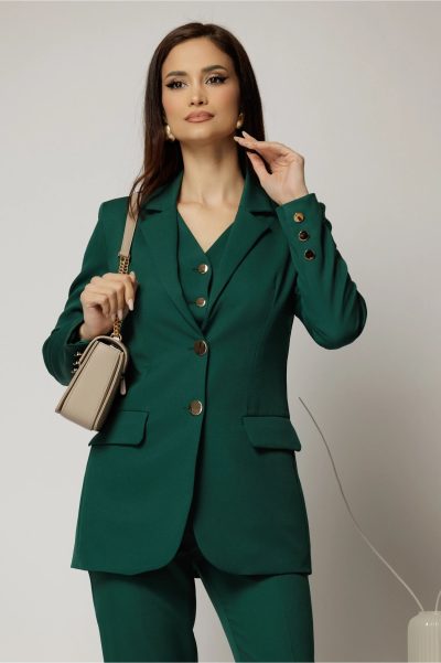 Sacou Melody verde cu buzunare si inchidere cu nasturi