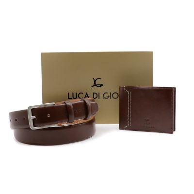 Set bărbați Luca di Gioia curea și portmoneu maro din piele 336BCADOULG01M