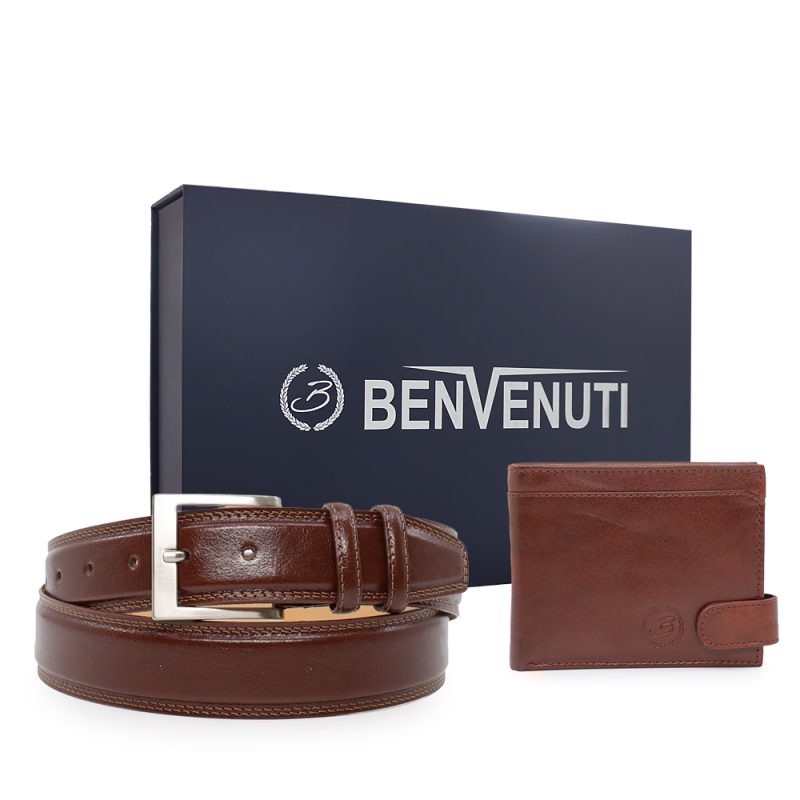 Set Cadou Bărbați Benvenuti maro cognac din piele 336bcadoubvn06co