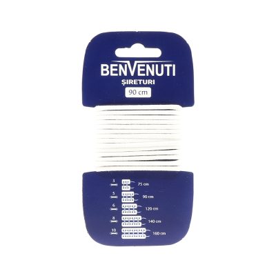 Șiret rotund cerat mediu Benvenuti alb din bumbac 97si90rcba
