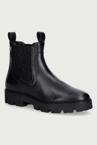Tommy Hilfiger  ghete scurte pentru femei din piele TH MONOGRAM LEATHER CHELSEA BOOT