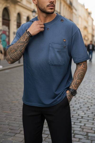 Tricou barbati  bleumarin degrade  oversize  premium Y003 11-2.2